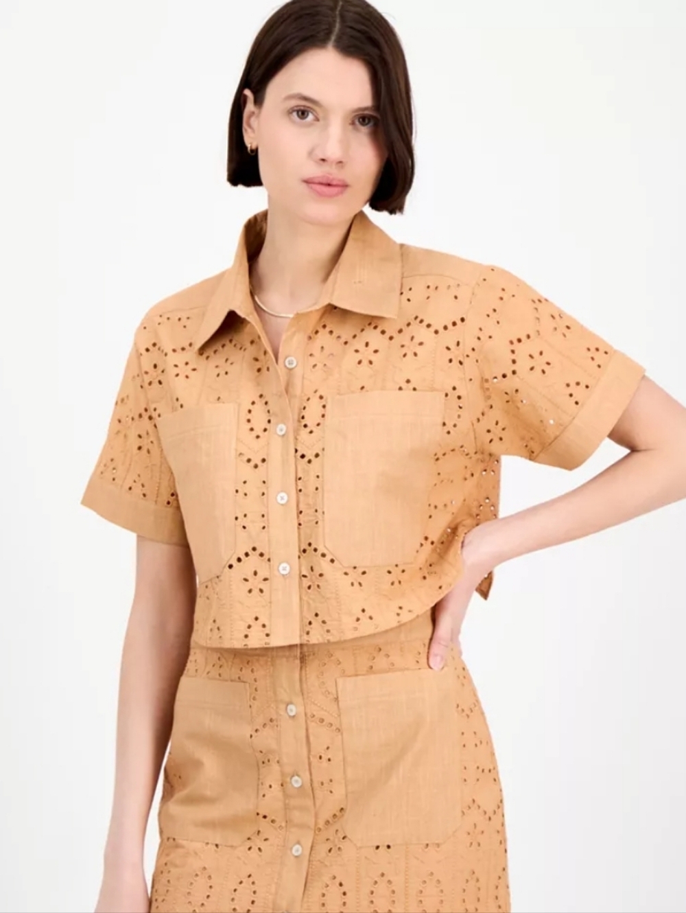 $118 Avec Les Filles Eyelet Vlock Boxy Shirt Size Small - Picture 6 of 10